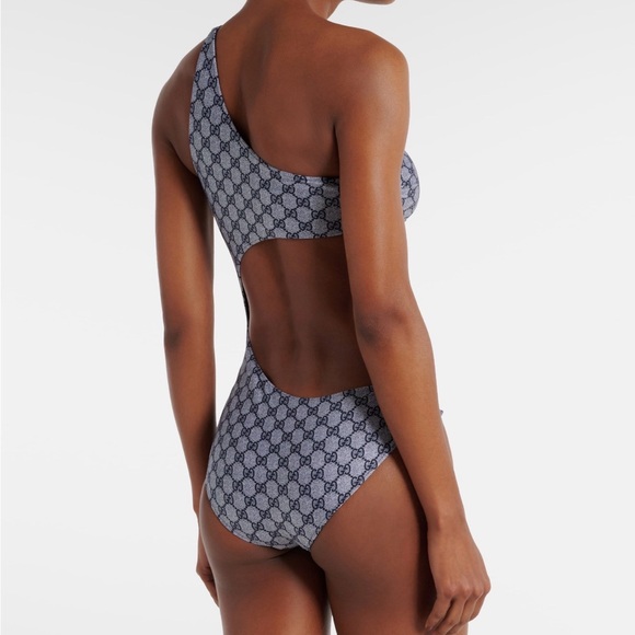 Designer Monogram One-Piece Swimsuit - Blue and Grey - Picture 4 of 4